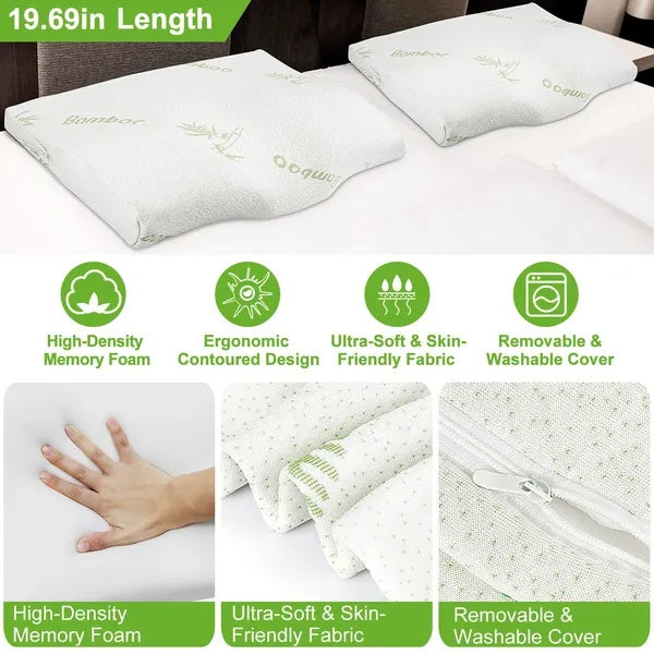 Bamboo Memory Foam Sleep Pillow Contoured Cervical Orthopedic Pillow Neck Breath Pillow