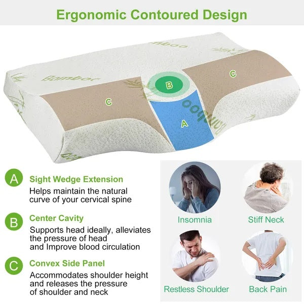 Bamboo Memory Foam Sleep Pillow Contoured Cervical Orthopedic Pillow Neck Breath Pillow